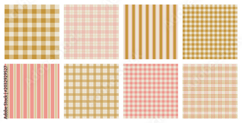 Fotografía Set of yellow pink plaid gingham and striped seamless patterns designed for wall
