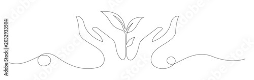 minimalist, line art, illustration, human, hands, cupping, small, plant, sprout, ecological, symbol, growth, nature, green, protection, care, environment, concept, eco-friendly, sustainability, nurtur