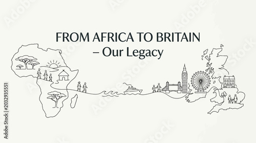 Bild auf Leinwand Line art illustration depicting the migration and cultural connection from Africa to Britain