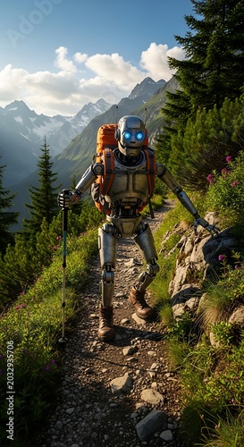 Adventure motorcyclist riding through tropical jungle trail.