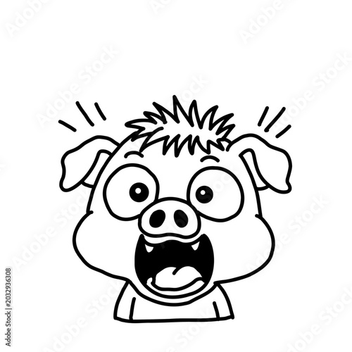 Quadro em tela Surprised and shocked boar or pig character cartoon expression vector illustrati