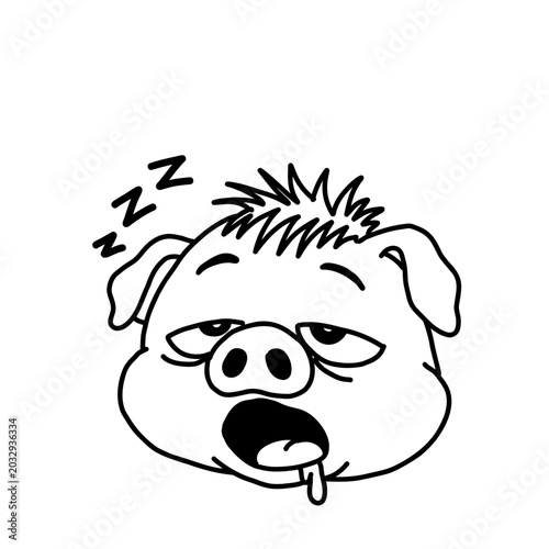 Obraz na płótnie Illustration of a sleepy pig drooling. Sleeping, dozing, fatigue.