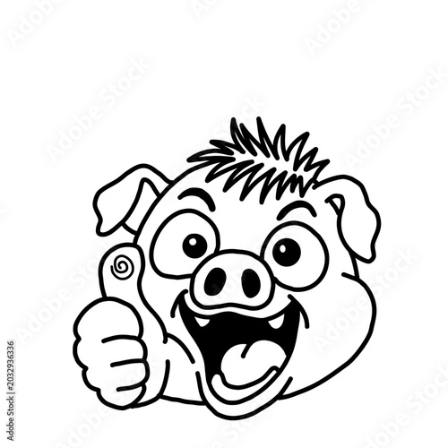 Slika na platnu Cute boar or pig character cartoon giving a thumbs up vector illustration