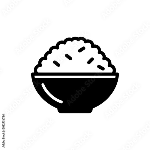 Rice Bowl Icon Vector Illustration Asian Food Meal Symbol Outline
