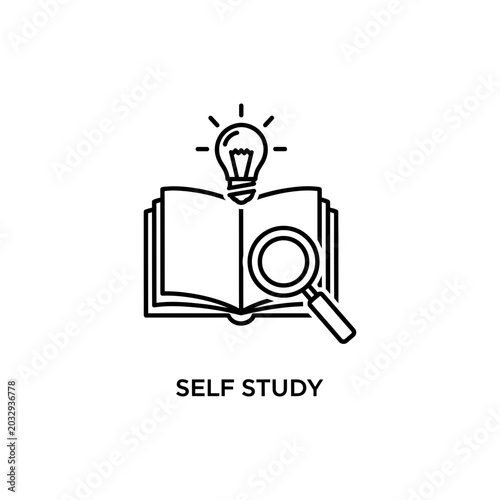 Self Study Icon Black Outline Vector Illustration Isolated