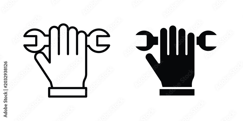 Obraz premium Hand holding wrench icon symbol. Editable stroke. vector icons