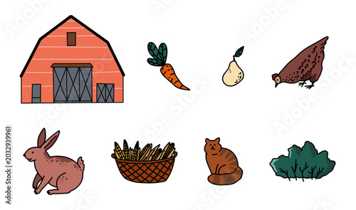hand drawing farm illustration set design