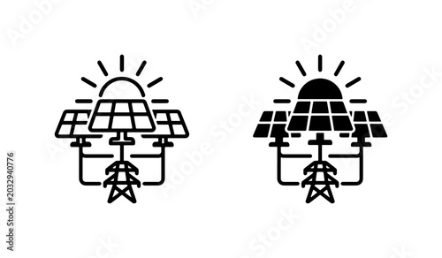 Schilderij op canvas Solar Panel Energy System Icons, Renewable Power Generation, Sustainable Electri