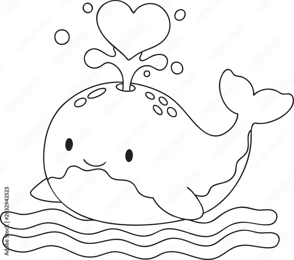 Obraz premium Whale Water Heart Coloring Art