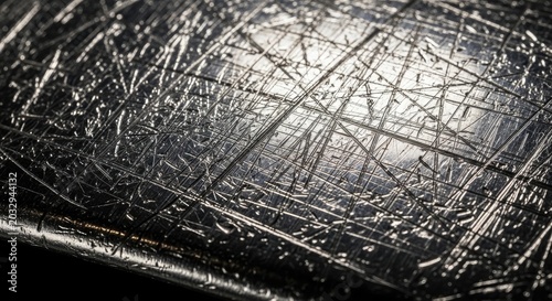 Abstract Metallic Surface with Scratches and Geometric Patterns.