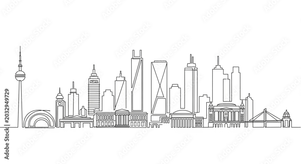 Obraz premium Modern City Skyline Silhouette Drawing.