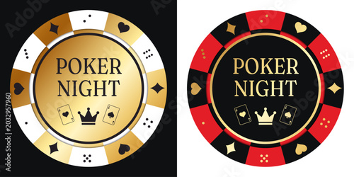 Schilderij op canvas Two version luxurious casino chip design with gold and poker night inscription