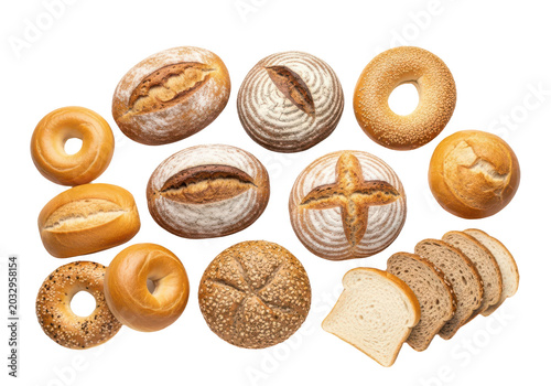 Assorted fresh bakery products isolated on transparent background