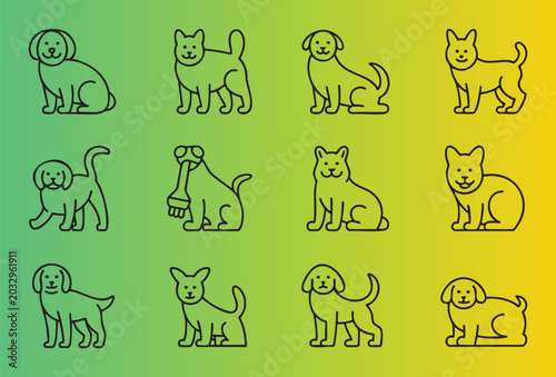 Cute cartoon collection of dogs and cats in various poses and styles vector illustration