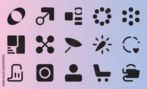 Modern flat design icon set featuring technology communication and lifestyle symbols in monochrome style