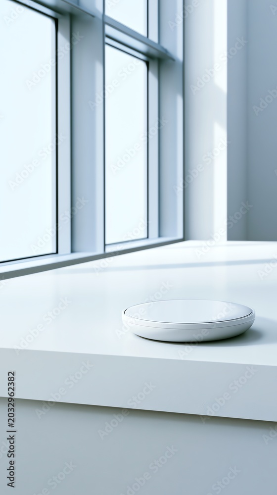 Fototapeta premium Minimalistic white plate on a clean table.