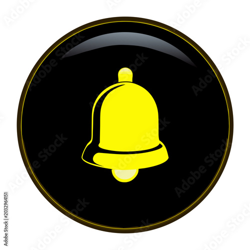Glowing Yellow Notification Bell Icon Isolated on Black Background Vector Illustration