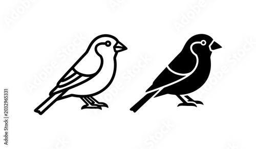 Quadro su tela Charming Sparrow Icons, Outline and Silhouette, Bird Vector Art
