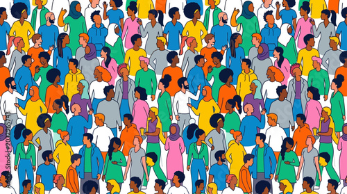 Schilderij op canvas Diverse crowd of people standing together in a colorful illustration representin