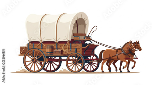 Foto Old West Covered Wagon Pulled by Two Horses.