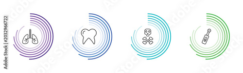 Foto medical icon set with lungs, molar tooth, dead, electric toothbrush signs in fla