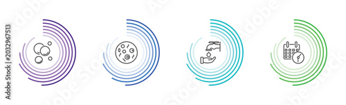 Photos hygiene and sanitation icon set with bubbles, microbes, ablution, appointment bo
