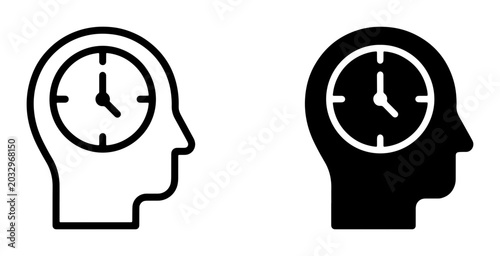 Photos Time Management Icons, Human Head Clock Symbols, Productivity Concept Vectors, B