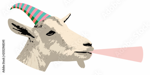 Fotografia Goat With Party Hat And Horn Vector Illustration
