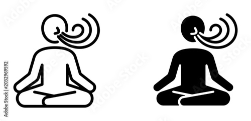 Konstfotografi Meditation Icon Set, Zen Breathing Silhouette, Calm Mind Poses, Mindfulness Vect