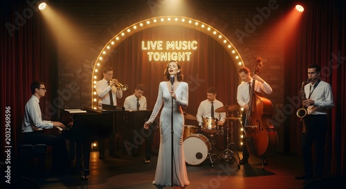 Jazz band and female singer performing on stage