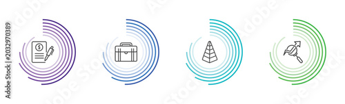 Tableau sur toile business and analytics icon set with bailment, business briefcase, stats pyramid