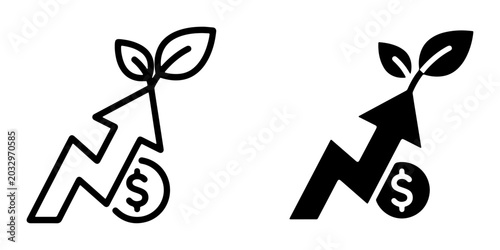 Photos Financial Growth Icon Set: Upward Arrow with Plant and Dollar Sign, Representing