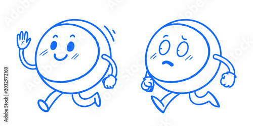 Bild auf Leinwand Running characters a simple blue line drawing on white background