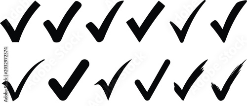 Obraz na płótnie Set of ten hand-drawn check mark icons with approved selection illustration mini