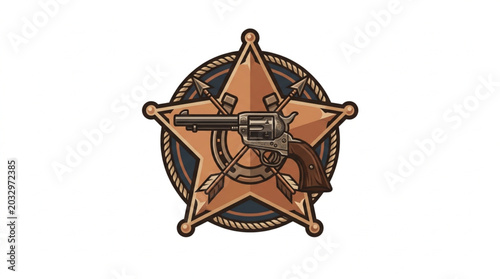 Photography Sheriff Badge with Revolver Western Law Enforcement Symbol.