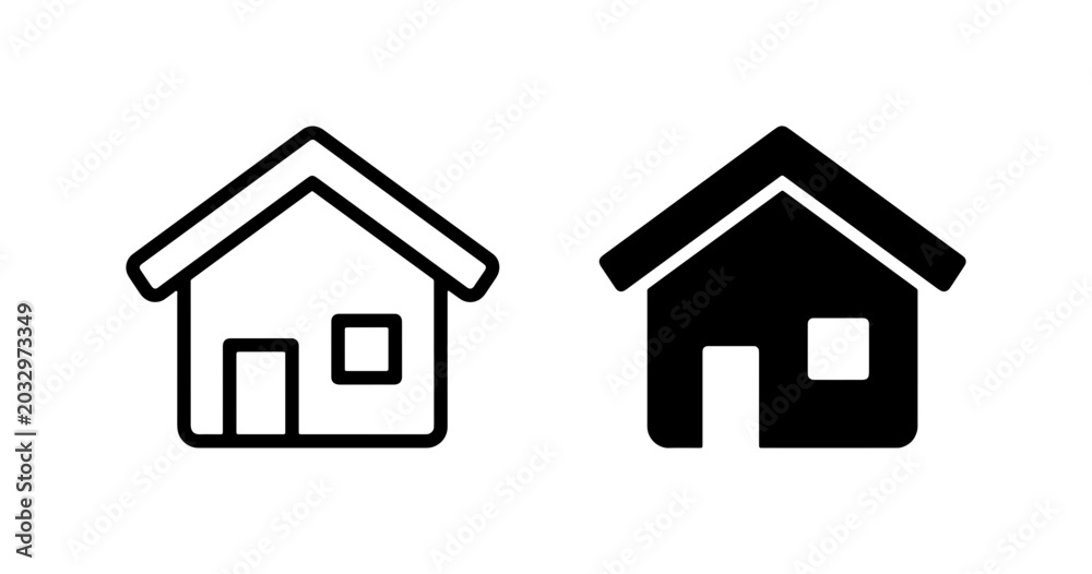 Fototapeta premium Minimalist House Icons, Simple Home Symbols, Outline and Solid Black Building Graphics, Vector Art for Real Estate and Property Concepts