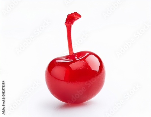 single red maraschino cherry isolated background