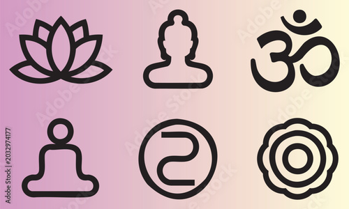 Φωτογραφία Collection of spiritual and meditation symbols with religious icons isolated in