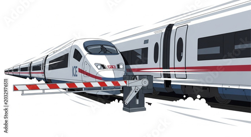 Fotografía Modern High Speed Train Stopped at Barrier.