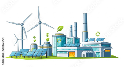 Schilderij op canvas Modern industrial complex with renewable energy sources.