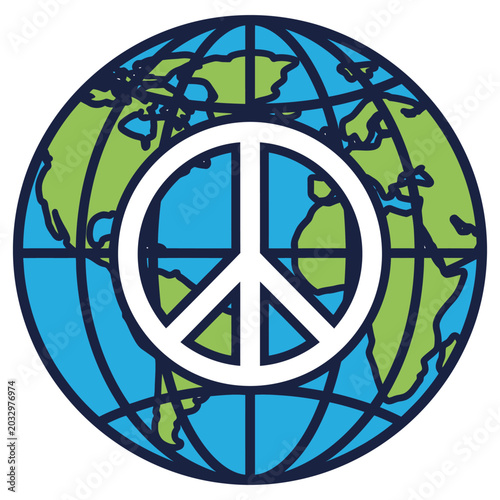 Global peace symbol over earth globe map, international world peace concept vector icon graphic