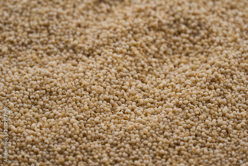 closeup macro shot of white poppy seeds, known as khus khus. This organic ingredient shows detailed texture, perfect for spice backgrounds, Indian cuisine, and healthy cooking concepts.