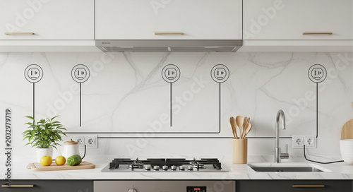 Fotografi Modern Kitchen Countertop with Gas Stove and Sink Details.