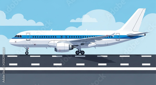 Foto Modern Passenger Jet Airplane on Runway Ready for Takeoff.