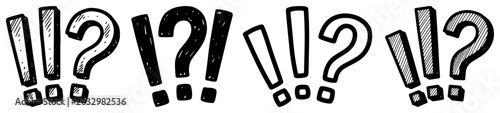 Photos Exclamation and question marks punctuation symbols in hand drawn sketch doodle s