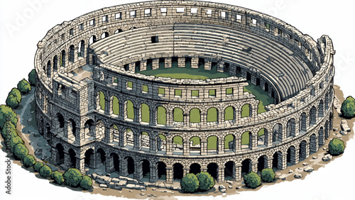 Photos Historic Roman Colosseum with ancient stone arches and detailed structure for ar