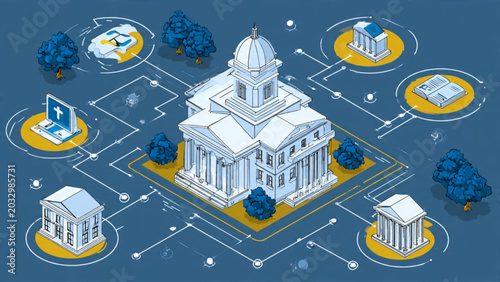 Принти на полотні Government Capitol Building surrounded by interconnected smaller institutions an
