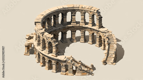 Schilderij op canvas Ancient Roman Colosseum Model with Arches and Columns in Neutral Tones for Histo