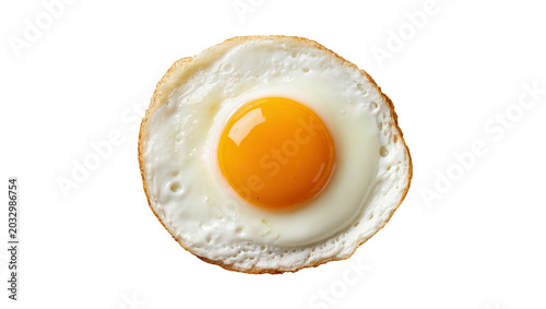 Perfectly fried egg with golden yolk and crispy white edges, isolated on transparent background