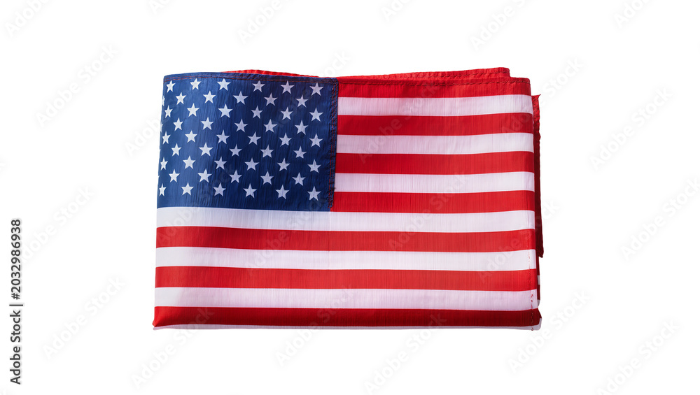 Fototapeta premium Folded American flag with stars and stripes, isolated on transparent background
